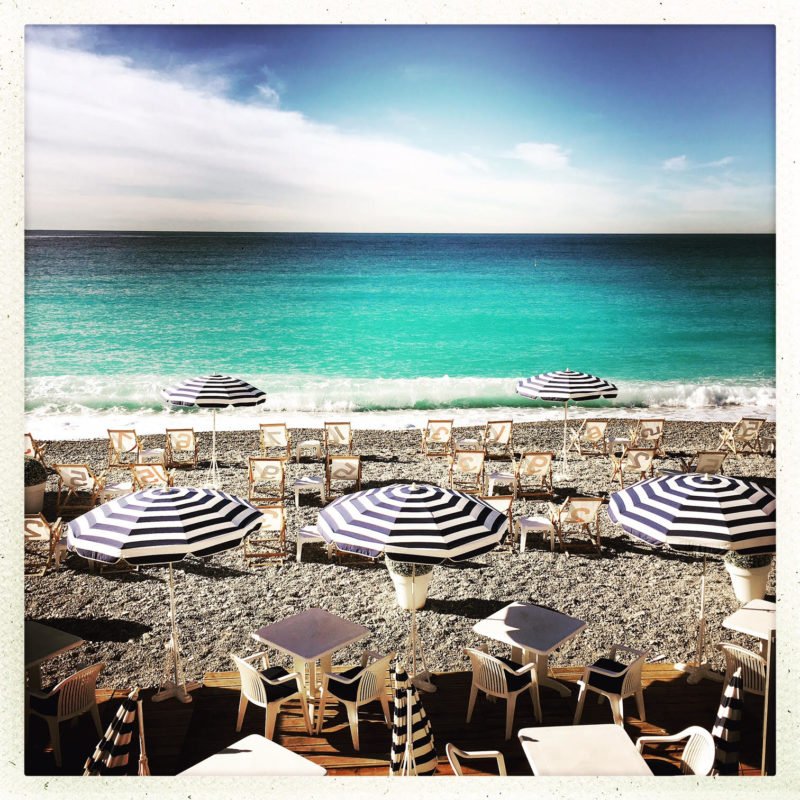 Classic beach umbrellas, seen as we walked along the promenade the next morning, before we left Nice to drive to our apartment rental in Vence.
